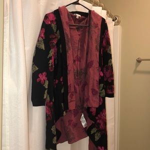 Volcom Black Cardigan with Pink and Magenta Roses